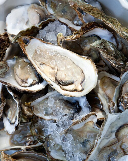 Fresh oysters in crushed ice