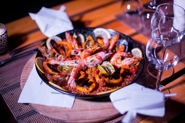 Fresh Paella dish on a restaurant