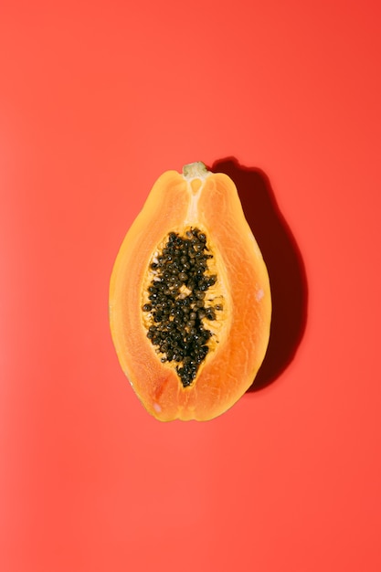 Fresh papaya with black seeds