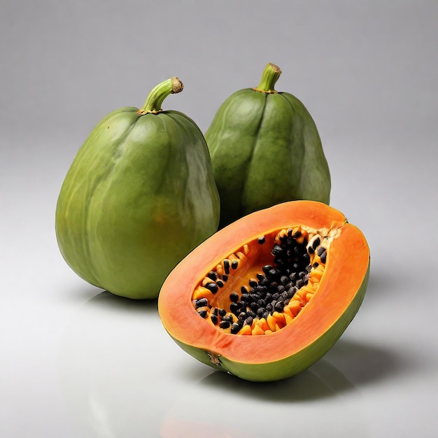 Fresh Papayas on White Background