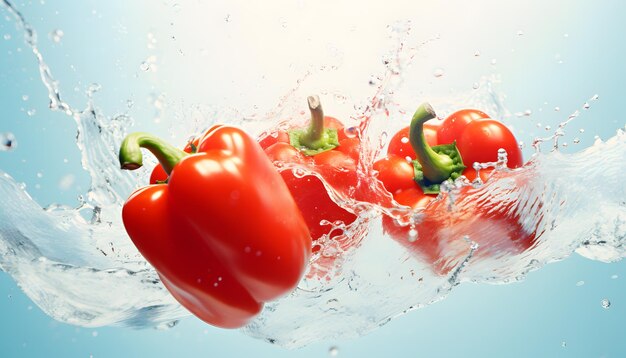 fresh paprica peppers splashing water product showcase illustration