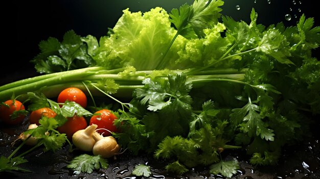 Fresh parsley and cilantro delicately sprinkled over the salad