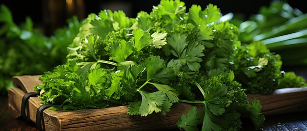 Fresh parsley in a rustic wooden crate