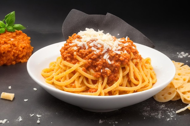 fresh pasta with hearty bolognese and parmesan cheese