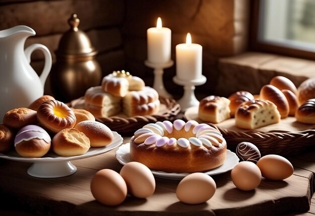 Foto pasticcini freschi per le torte di pasqua muffin dolci di pasqua generati dall'ai