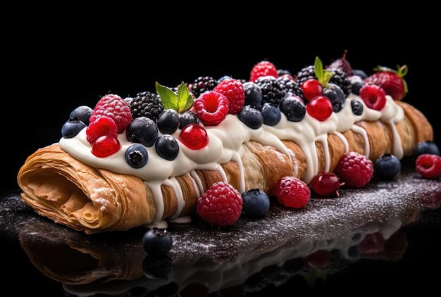 fresh pastry with cream and berries in the style of george digalakis