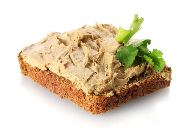 Fresh pate on bread isolated on white