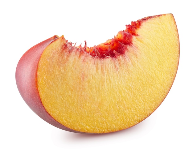 Fresh peach slice isolated on white background