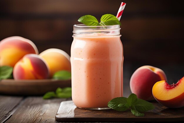 Photo fresh peach smoothie in glass jar peach picture photography