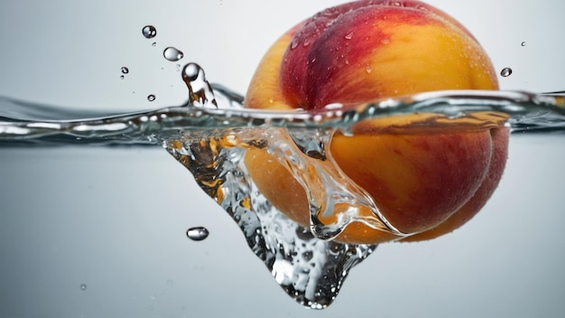 a fresh peach splashing into crystal clear water conveying a vibrant and refreshing concept