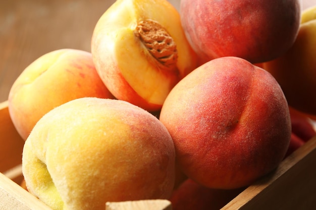 Fresh peaches closeup