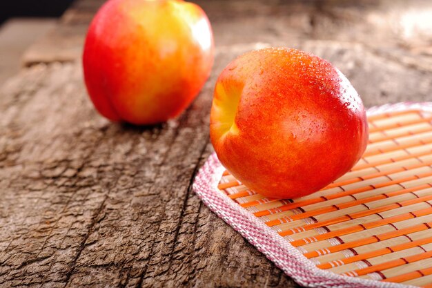 Fresh peaches on the table