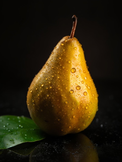 Fresh pear with drops of water Generative AI