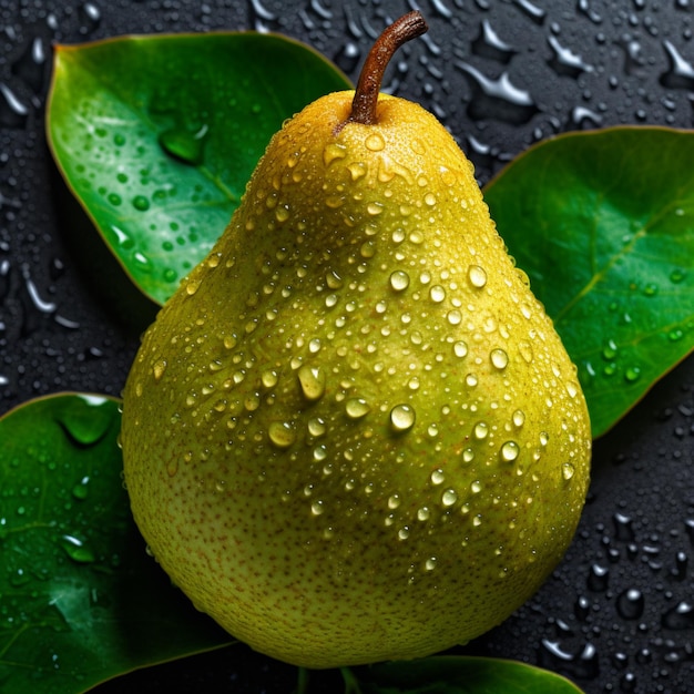 Fresh pear with drops of water Generative AI