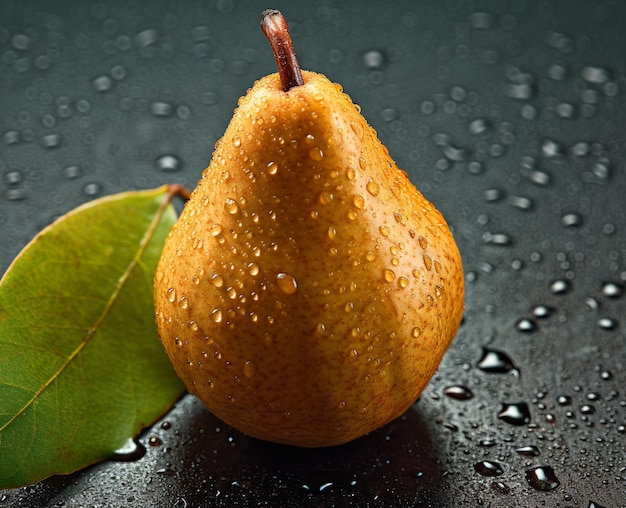 Fresh pear with drops of water Generative AI