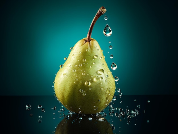 Fresh pear with drops of water