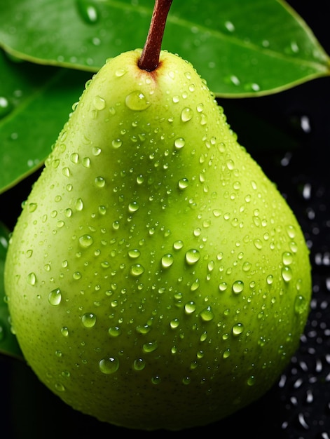 Fresh pear with drops of water