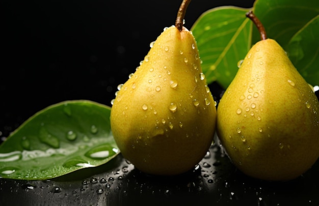 Fresh pear with drops of water