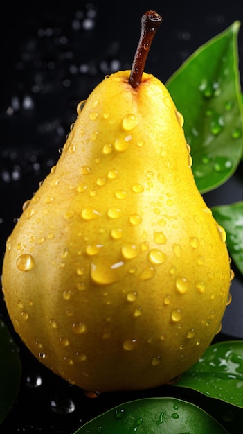 Fresh pear with drops of water