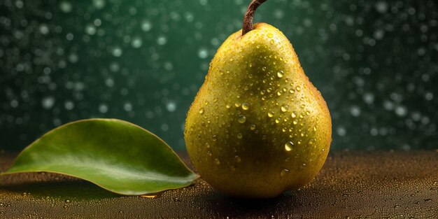 Fresh pear with drops of water