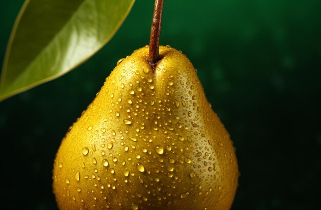 Fresh pear with drops of water