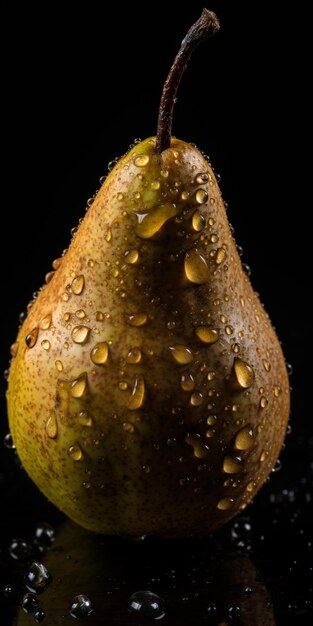 Fresh pear with drops of water