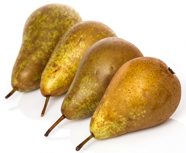 Fresh pears on white