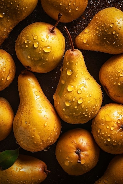 Fresh pears with water drops created with generative AI