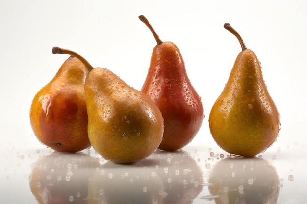 Fresh pears with water drops isolated on a white background Generative AI technology