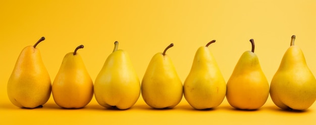 Fresh pears on a yellow background Generative AI