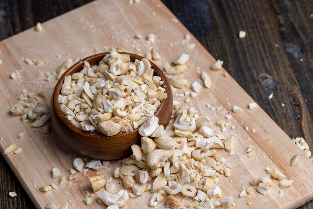 Fresh peeled cashew nuts on the table