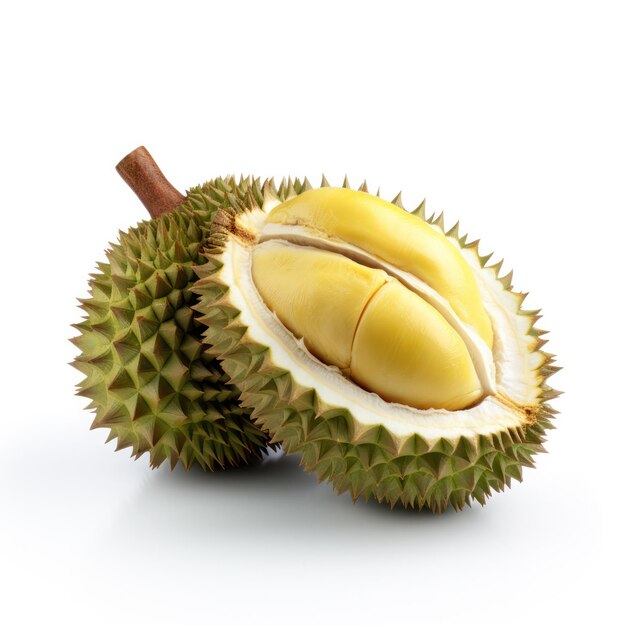 Fresh Peeled Durian fruit Isolated on Clean White Background