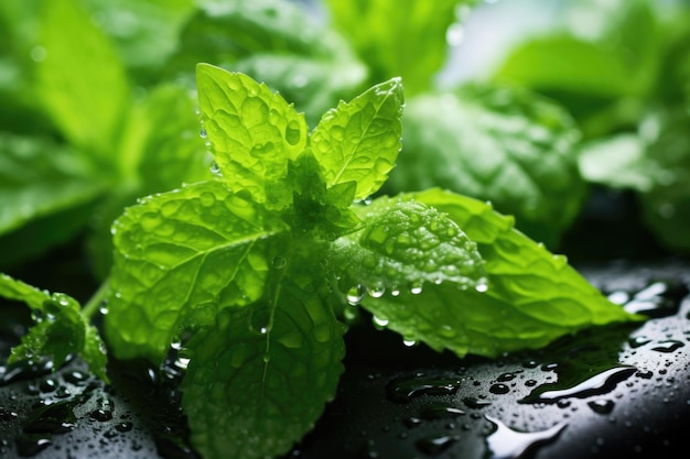 Photo fresh pepermint leaves with a droplet of water