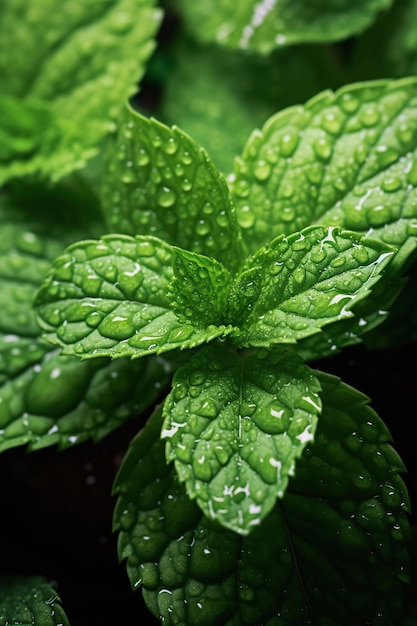 fresh peppermint leaves with water drops close up photography