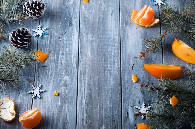 Fresh persimmon fruit and mandarin