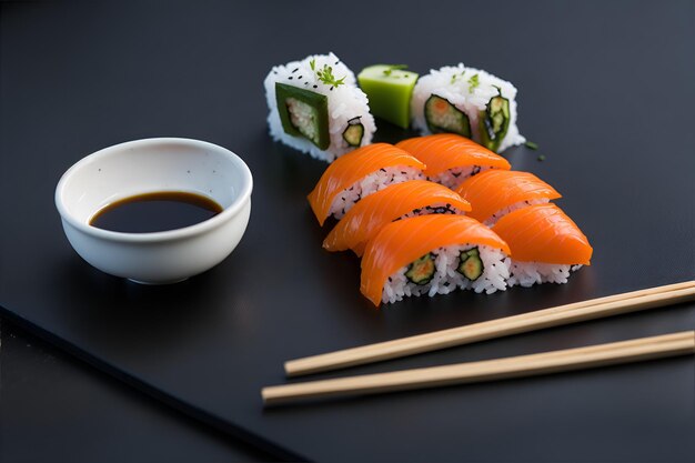 fresh philadelphia sushi roll served on black plate