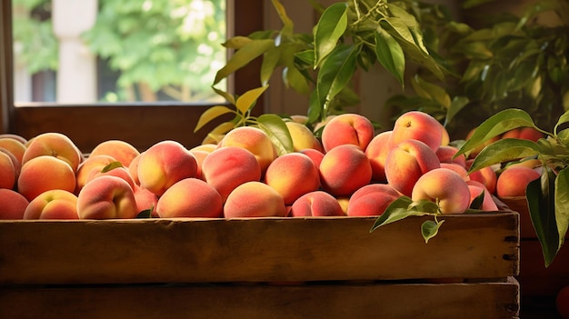 fresh picked peaches on display