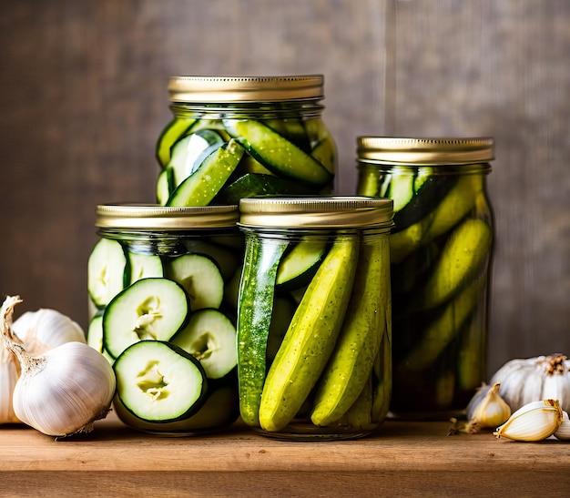 Fresh pickle cucumber and vegetable on a wooden background