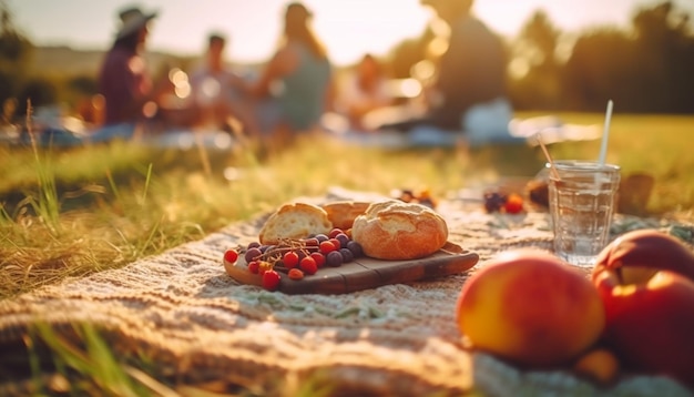 Fresh picnic meal on grass nature refreshment generated by AI