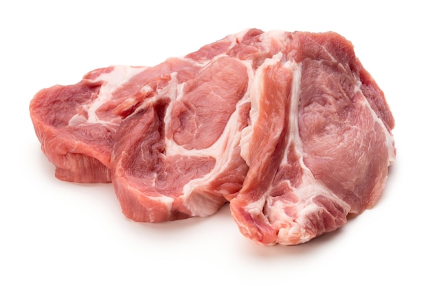 Fresh pig pork slices isolated on the white background.