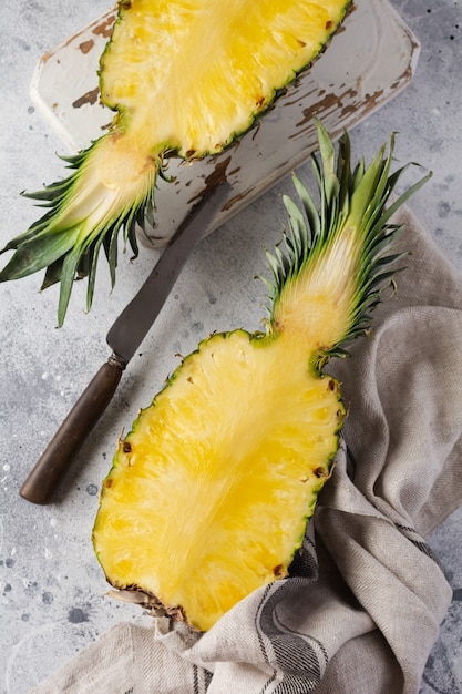 Fresh pineapple cut creative flat lay