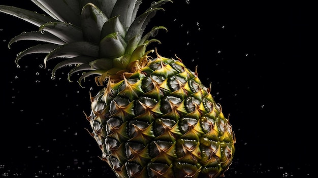 Fresh pineapple on dark background Tropical fruit Image generated by Ai