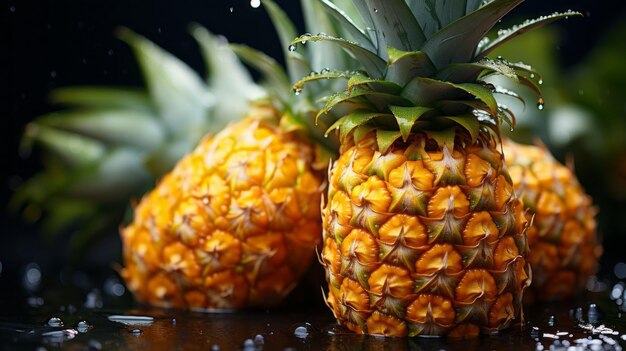 Fresh pineapple fruit with water droplets on branch in soft dreamy bright atmosphere Natural fruit