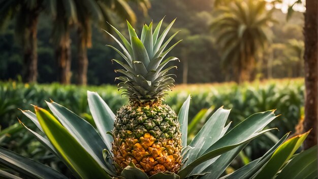 Fresh pineapple growing in the garden