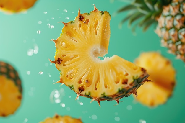 Foto metà di ananas fresca su uno sfondo verde vivace fetta di frutta tropicale