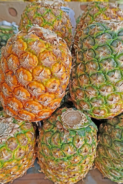 Fresh pineapple on top view as background