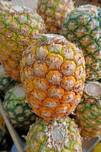 fresh pineapple on top view as background