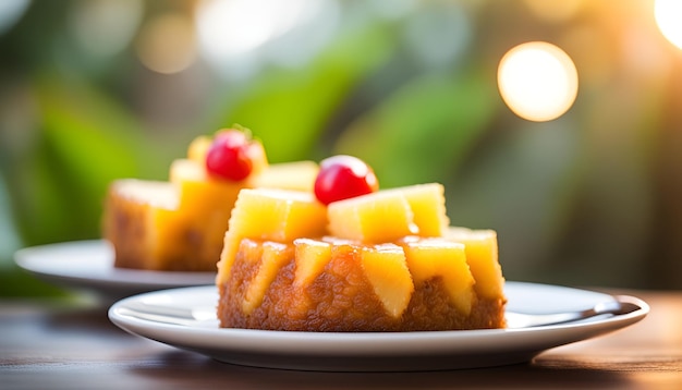 Foto torta di ananas fresco a testa in giù