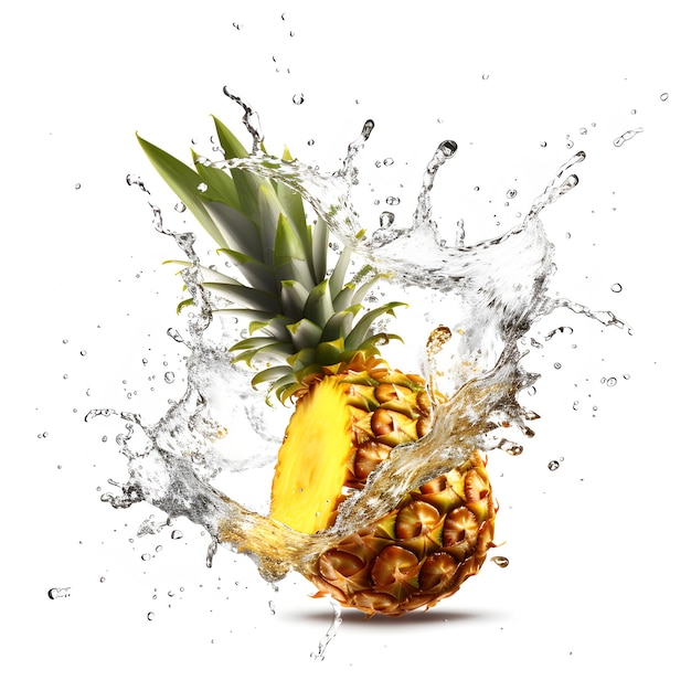 Fresh Pineapple in Vibrant Water Splash Tropical Fruit Refreshment Healthy Hydration