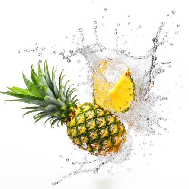 Fresh pineapple in water splash on white backround Generative AI